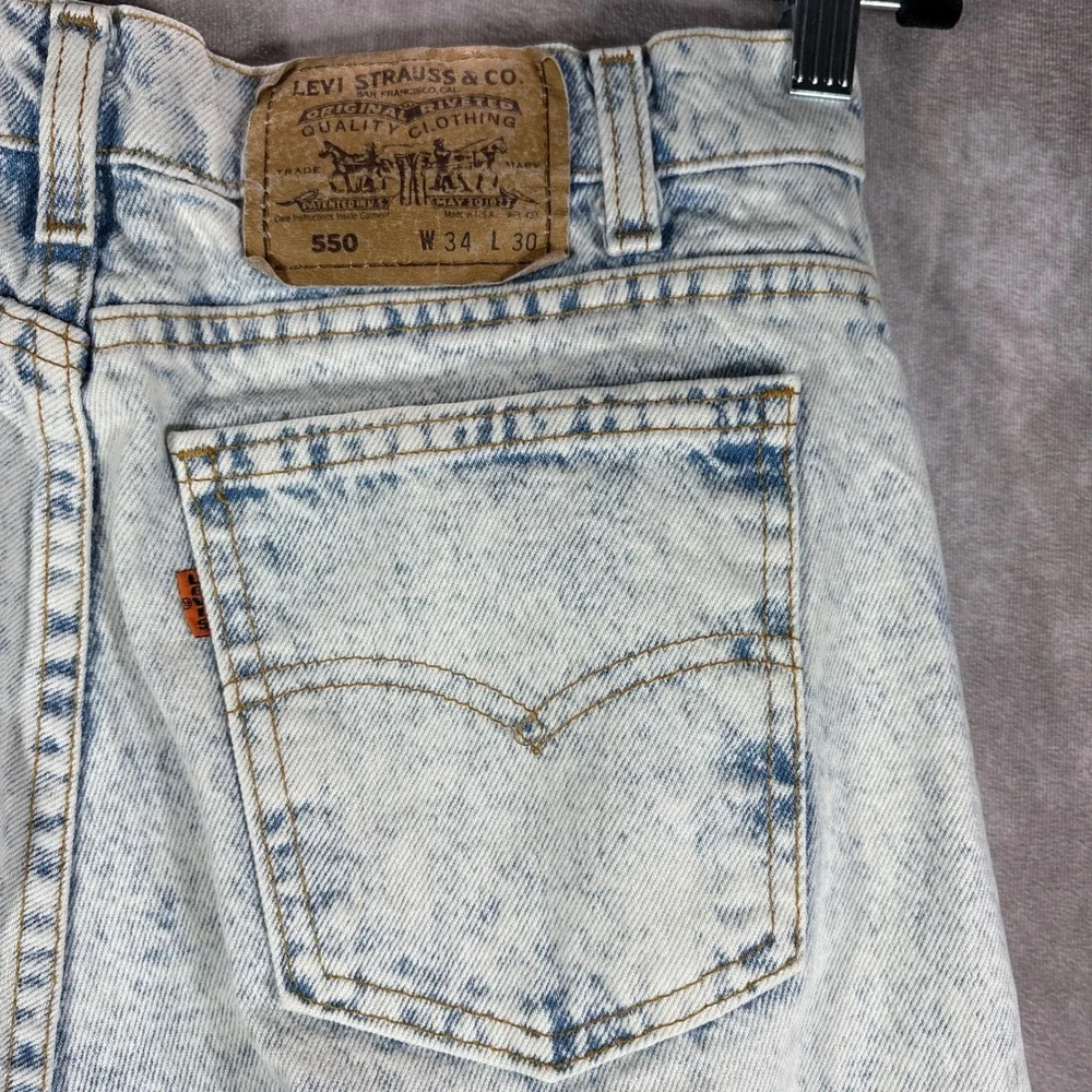 Levi's Jeans Mens 34x30 Blue 550 Relaxed Fit Orange Tab Acid Wash USA 40550-0208